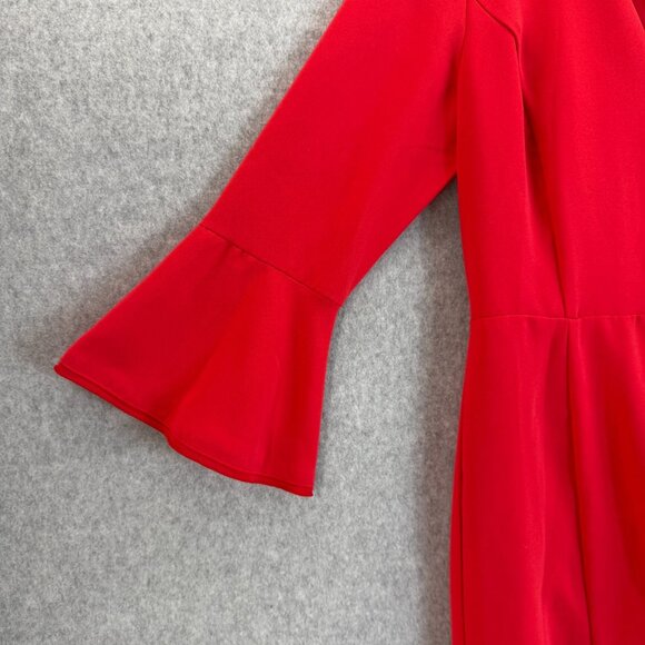 Ann Taylor Size 4 Petite Red Flare Dress Knee Length Office Date Bell Sleeves - Picture 7 of 16